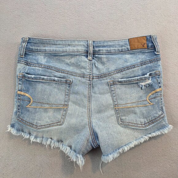 American Eagle Stretch High Rise Festival Denim Shorts Thrashed Distressed sz 10 - Picture 2 of 9